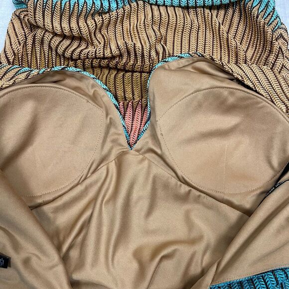 Guess Women’s Bodycon Midi Dress Size 14 Multicolor Pleated Ruched V-Neck - Picture 8 of 12